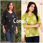 anwariya ji fabric women a girl cotton printed short Kurtis Kurta short top combo pack of 2