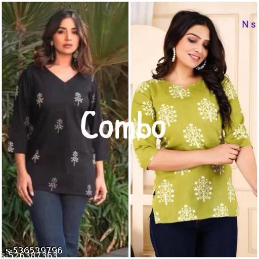 anwariya ji fabric women a girl cotton printed short Kurtis Kurta short top combo pack of 2