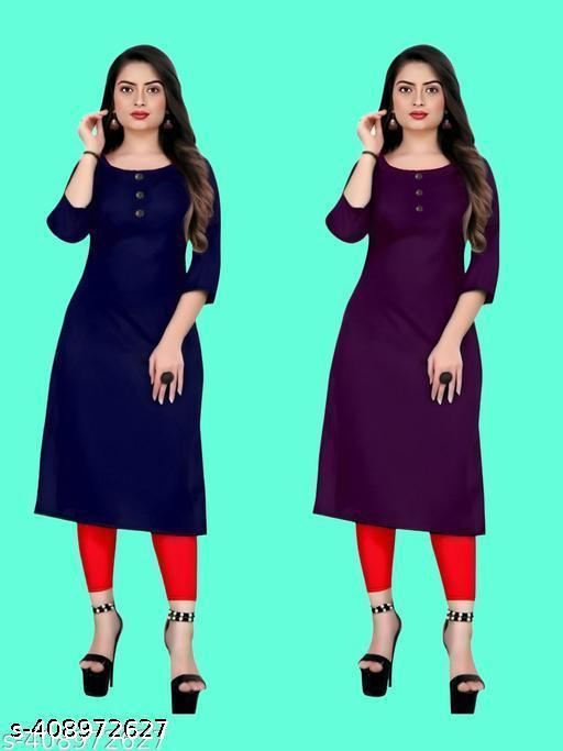 Polyster/Crepe fabric-Ethinic Casual Fabric Kurti For Women In Low Price (Combo of 2)