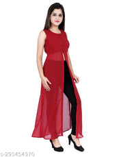 Shimao women Georgette round neck kurti (Black and Maroon)