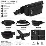 Black Waist Bag for Men & Women | Fanny Pack Belt Bag | Multi Pocket Waist Pouch | Travel Sling Bag | Crossbody Bag | Stylish Adjustable Waist Bag