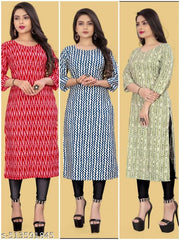 RADHE KRISHNA COMBO 3  WOMAN AMERICAN CREPE KURTI