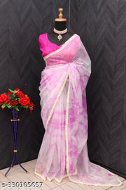 Woman Printed Organza Saree | Stitched Blouse Saree | Saree For Woman | Party Wear Saree | BollyWood Saree | Shibori Printed Saree |Organza Lace Saree Stitched Blouse |organza saree | organza sarees for women