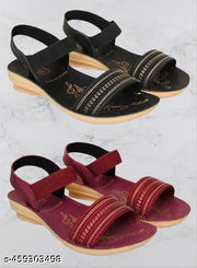 Hiyaga Red Sandals for Women andGirls Pack of 2