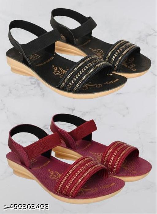 Hiyaga Red Sandals for Women andGirls Pack of 2