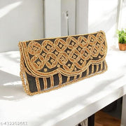 Fancy women black embroidered clutch