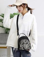 SYGA Women's Mini Backpack - Multi-Purpose Shoulder Bag  with White Strips Pattern (Black)