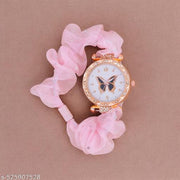 Stylish Scrunchie Fabric Strap Analog Watch For Women and Girls