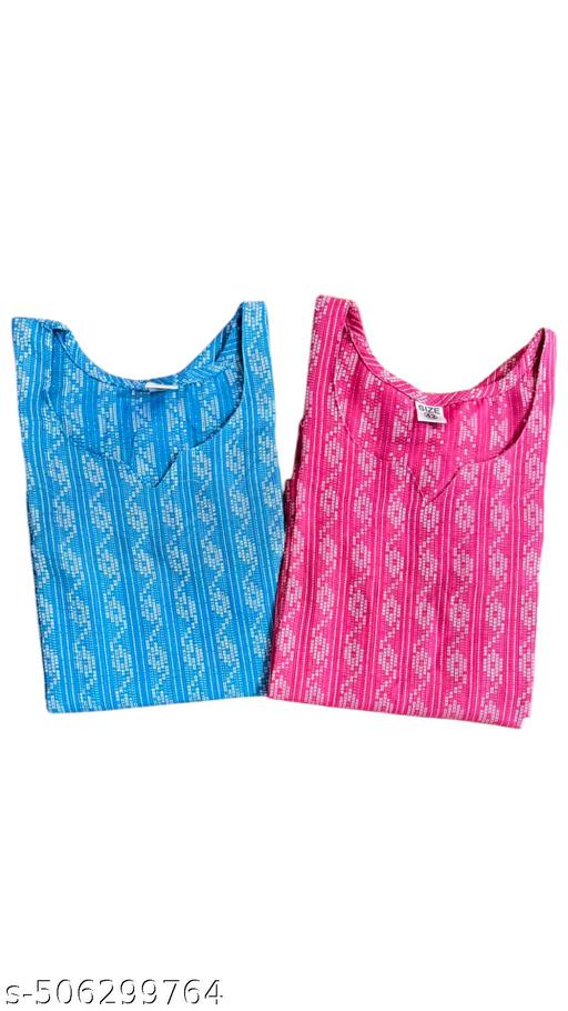 Women Cotton Kurti Combo Pack Of 2 | Blue & Pink Kurti Set for Women and Girls | Daily Wear, Office Wear, Casual Ethnic Kurta