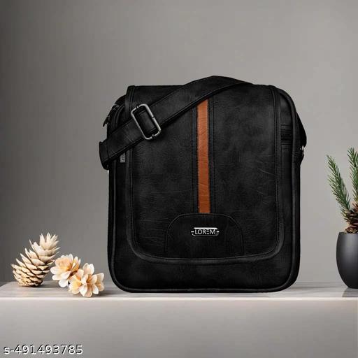 LOREM Black Casual Faux Leather Cross Body Sling Bag For Men SL03