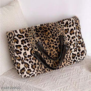 Women's Faux Fur Tote Purse Furry Leopard Large Capacity Shoulder Bag Satchel Handbag