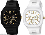 Square Dial Black Blue Grey White Analog Watches with Silicon Strap Stylish ADDI Designer Combo Watch for Mens & Boys