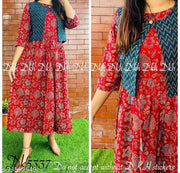 BLUE JACKET WITH RED FLORAL PRINT KURTA