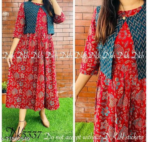 BLUE JACKET WITH RED FLORAL PRINT KURTA