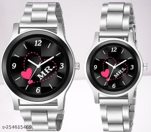 Skylark Mr & Mrs Stainless Steel Chrome Men & Women Analog Watch - For Couple