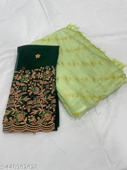 Dori Sarees Pista Chiffon Saree sari For Woman With Blouse Piece