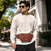 Tan Brown Faux Leather Waist Sling Bag | PU Leather Belt Bag for Men & Women | Travel & Casual Use
