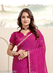 Pink Coloured Leheriya Georgette Saree With lace Border & Blouse