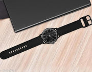 Black Dial & Black Silicone Strap Watch For Men