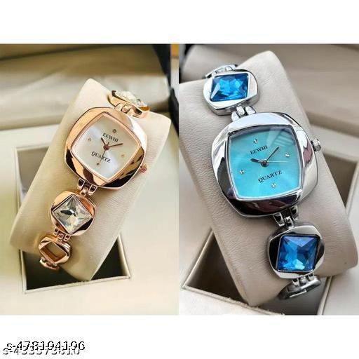 New Fancy Solid Dial Attractive Metal Chain Attractive Bracelet Analog Watch Combo for Women