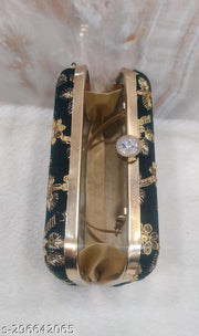 Party Velvet Clutch for Women Trendy Black Color Box Clutch with Handle Dulhan purse Bridal Clutch