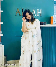 linen cotton printed white color saree