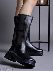 Shoetopia Smart Casual Black Boots For Women & Girls