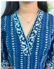 NEW EMBORDE INDIGO SINGLE KURTI/New Pink kurti/White Pink Single Kurti /Kurti under 300/Stylish Kurti/New Kurti/Kurti for Women/Kurti For Ladies/v neck kurti/ v neck kurti set /kurti for women