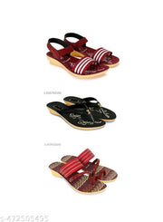 HIYAGA Women’s Red Sandal, Black Slipper, and Red Fancy Slipper Stylish Comfortable, Light Weight Pack of 3