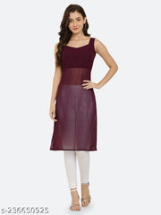 Shimao Women Solid Georgette Sleeveless Straight Kurti