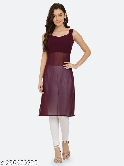 Shimao Women Solid Georgette Sleeveless Straight Kurti