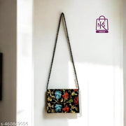 NAKASA Women's Kashmiri Handmade Flower Embroidery Small Black Clutch Cum Sling Bag