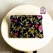 NAKASA Women's Kashmiri Handmade Flower Embroidery Small Blue Clutch Bag