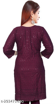 women cotton full Embroidery chikan Kurtis stylised Kurtis, embroider work done on both side front back and on arms also.