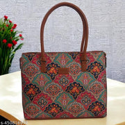 JUGNU-red Handbag for women handcrafted jute printed fabric multicolour handmade eco-friendly light weight travelling ethnic casual party office shoulder for collage girl brown colour faux leather