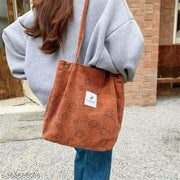 MOMISY Women Corduroy Tote Bag with Handle and Strap Belt Girls Shoulder Handbag Shopping Bag Travel for Daily Use Mother Work Beach and Grocery