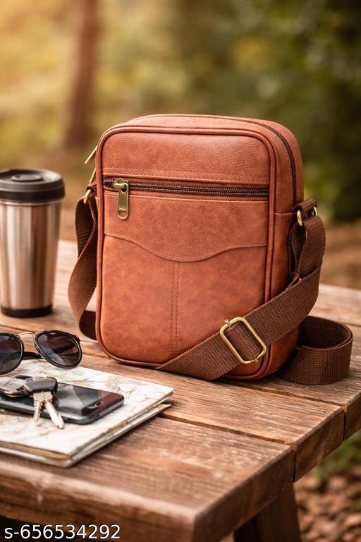 Vegan Leather Sling Cross-Body Travel Office Messenger One Side Shoulder Bag for Men, Women & Boys