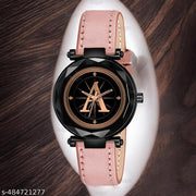 Talgo Analog Round Black Dial ALPHABET A Design Stylish Peach Leather Strap Classic Design Fancy Wrist Watch for Women and Girls, Pack of 1 - ALP-A-GEN-BK-PCH-L