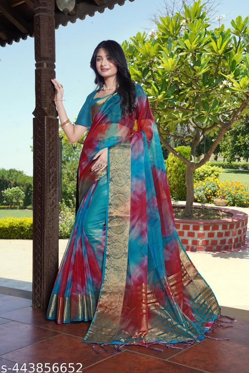 NEW FANCY ORGANZA SAREE  MULTY COLOUR SAREE