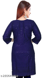 women cotton full Embroidery chikan Kurtis stylised Kurtis, embroider work done on both side front back and on arms also.
