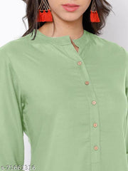 Women's Solid Plain Rayon A-line Light Green Color Kurti