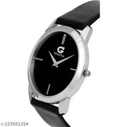 Listen Slim Casual Watch With Black Dial & Black Leather Strap Analog Watch - For Men