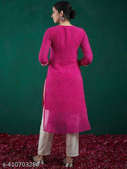 Georgette pink lehriya kurta