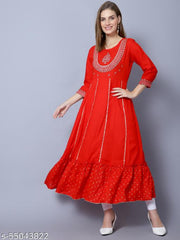 01-RED EMBROIDERED ANARKALI LOAG KURTI