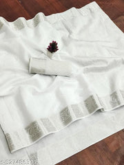 Top trending latest simple plain party wear/wedding Women's Jacquard Rapier Weaving White Cotton Silk Saree with Silver Zari Border & Rich Pallu | Premium Traditional Festive Wear Saree