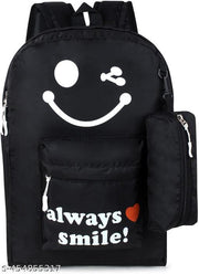 Casual Shoulder Cute Small Smile Printed Daytrip Women Backpack With Zip Pouch