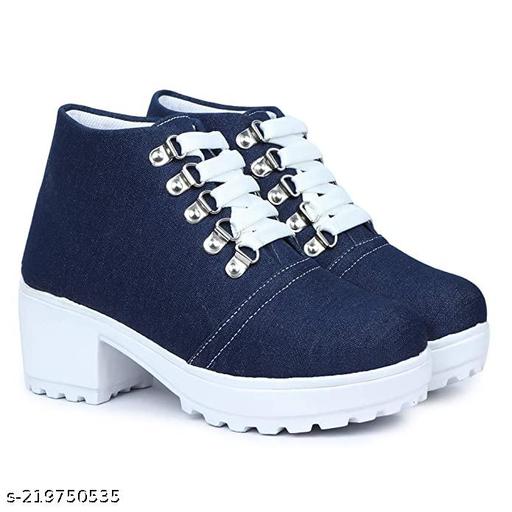 EVOLTAR women denim jeans metal eyelets heel boot | Trendy Below-the-Knee Boots for Women | Elegant & Comfortable Synthetic Leather Design | Best for Casual, Party & Holiday Outings | Stylish Footwear for Ladies & Girls
