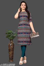 Women Crepe Fabric Printed Straight Kurti, Size -S, M, L, XL, XXL, 2XL, XXXL, 3XL, 4XL, 5XL,6XL,7XL,8XL,9XL,10XL ( New Arrival New Design Fashionable Kurti )