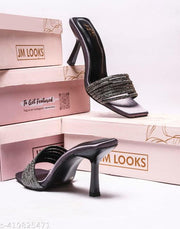 JM LOOKS Fancy Embillished Pencil Heels For Women & Girls | Platform Heels | Kitten Heels Sandal | (Grey)