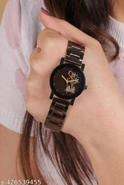 Analog wrist watch black dial watch for girls and women